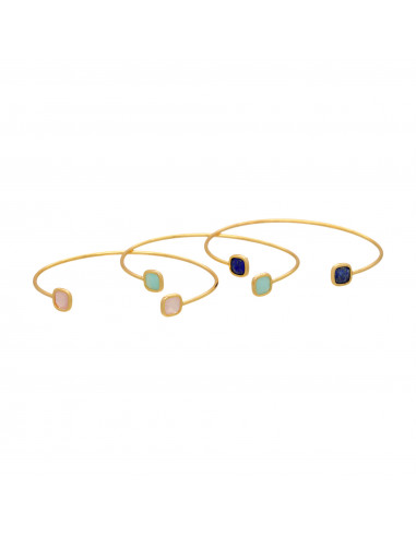 Parure de bracelets Rosie Amazonite verte, Lapis bleu et Quartz rose