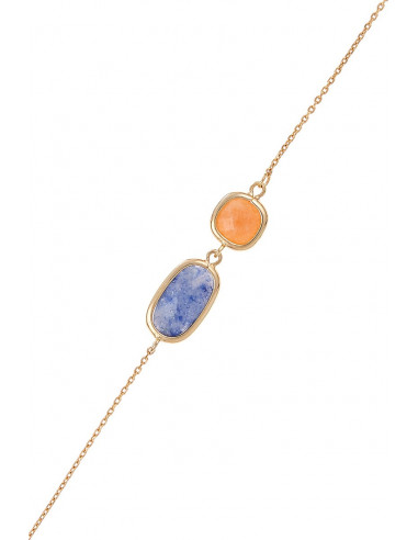 Bracelet Zoé Moonstone orné de Aventurine Bleu & Aventurine Rouge (Orange)