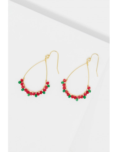 Boucles d'oreilles "Ophélia" Jade rouge et vert